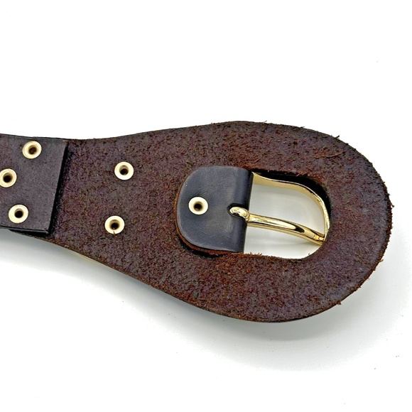 Michael Kors Brown Leather Belt Gold Buckle ~Womens Size Medium~ Equestrian Look - Picture 7 of 12